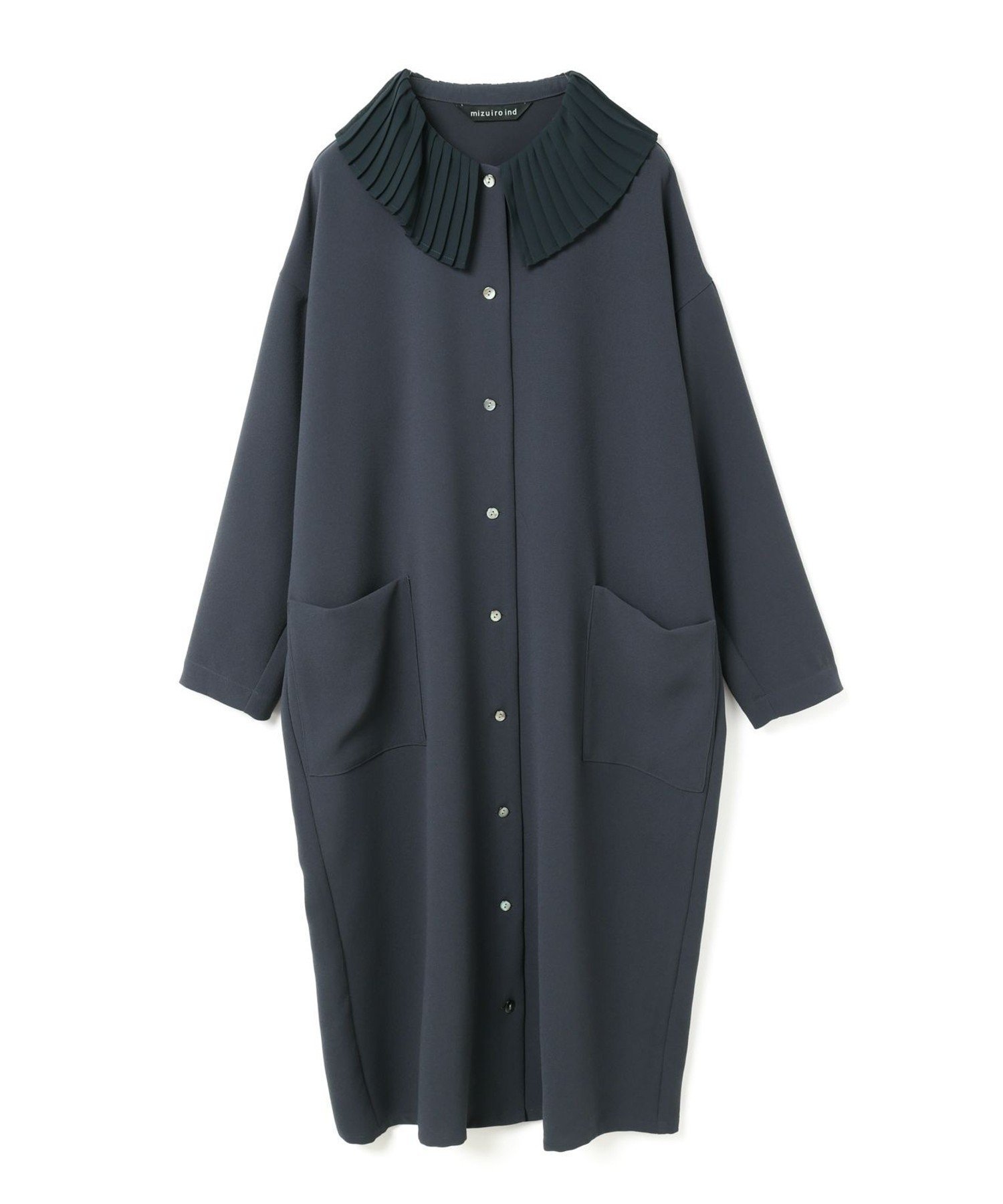 【マーコート/MARcourt】のmizuiro ind プリーツカラーワンピース インテリア・キッズ・メンズ・レディースファッション・服の通販 founy(ファニー) 　ファッション　Fashion　レディースファッション　Fashion for Women　ワンピース　Dresses　シフォン　Chiffon, Lightweight Fabric　ジョーゼット　Georgette, Semi-Sheer Fabric　ストレッチ　Stretch, Stretchy Fabric　フロント　Front, Front Design　プリーツ　Pleats, Pleated　ポケット　Pocket, Pocket Detail　エレガント 上品　Elegant　人気　Popular, Best Seller　無地　Plain, Solid Color　羽織　Haori, Light Jacket　長袖　Long Sleeve, Full Sleeve　グレー|ID: prp329100004597872 ipo3291000000032751274