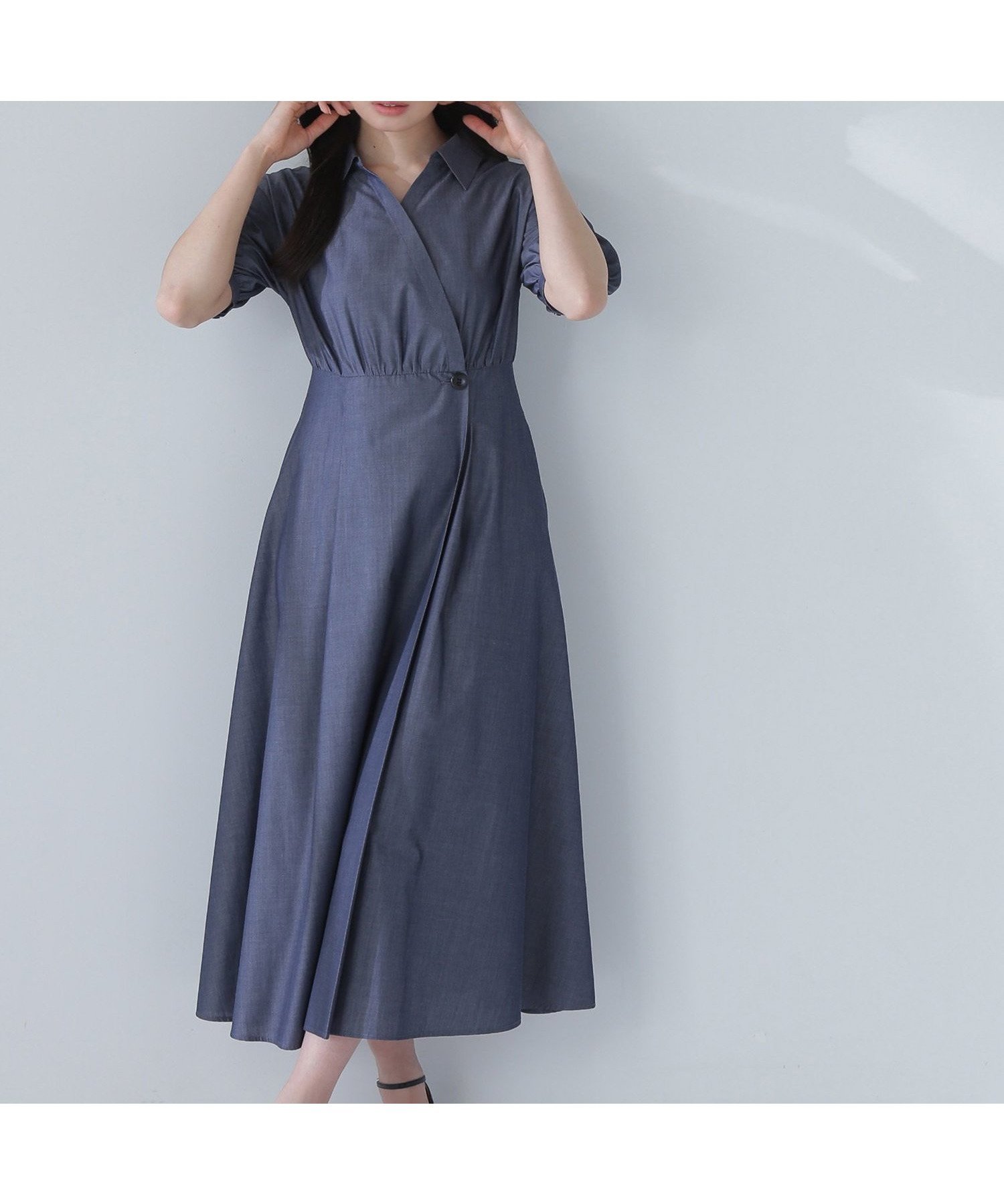 【ナチュラル ビューティー ベーシック/NATURAL BEAUTY BASIC】のスキッパーフォルムシャツワンピース インテリア・キッズ・メンズ・レディースファッション・服の通販 founy(ファニー) 　雑誌掲載アイテム　Magazine Items　ファッション雑誌　Fashion Magazines　オッジ　Oggi　ファッション　Fashion　レディースファッション　Ladies' Fashion Online　ワンピース　Dress　シャツワンピース　Shirt Dresses　スキッパー　Skipper　ストライプ　Stripe　デニム　Denim　フレア　Flare　ブロード　Broad　ポケット　Pocket　無地　Plain Color　雑誌　Magazine　シャンブレーネイビー|ID: prp329100004597934 ipo3291000000032681017