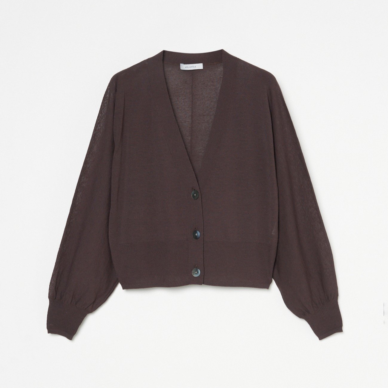 【エリオポール/heliopole】のSHEER KNIT CROPPED CARDIGAN インテリア・キッズ・メンズ・レディースファッション・服の通販 founy(ファニー) 　ファッション　Fashion　レディースファッション　Ladies' Fashion Online　トップス・カットソー　Tops/Tshirt　ニット　Knit Tops　カーディガン　Cardigans　羽織　Haori　ダークブラウン|ID: prp329100004597993 ipo3291000000032681511