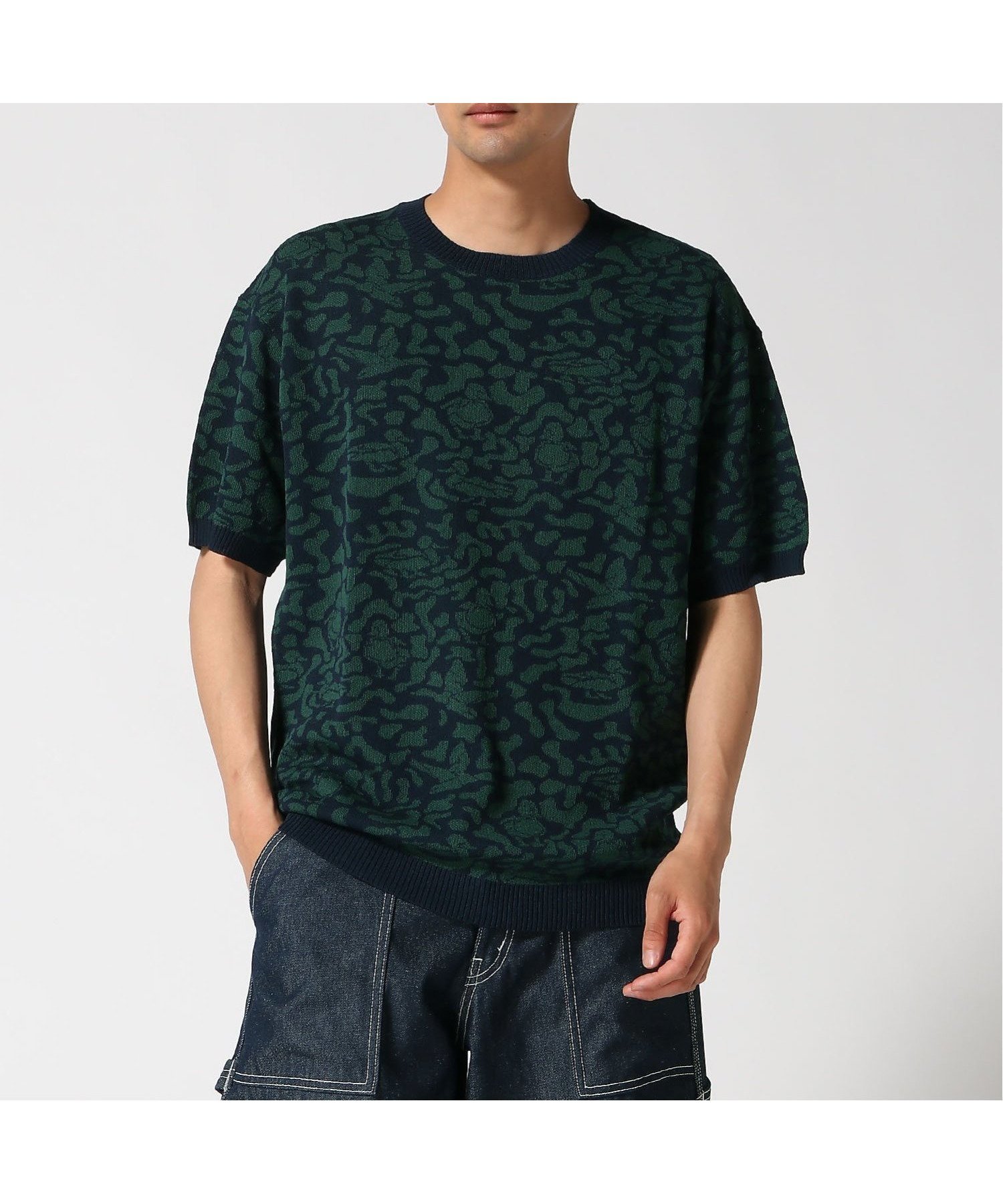 【ジムマスター/gym master / MEN】のgym master/ジャガードニットカモ柄Tee インテリア・キッズ・メンズ・レディースファッション・服の通販 founy(ファニー) 　ファッション　Fashion　メンズファッション　Men's Style Online　カモフラージュ　Camouflage　カラフル　Colorful　クラシカル　Classical　サマー　Summer　サンダル　Sandals　シンプル　Simple　スポーツ　Sports　半袖　Short Sleeve　夏　Summer　春　Spring　秋　Autumn/Fall　ネイビー|ID: prp329100004598041 ipo3291000000032681932