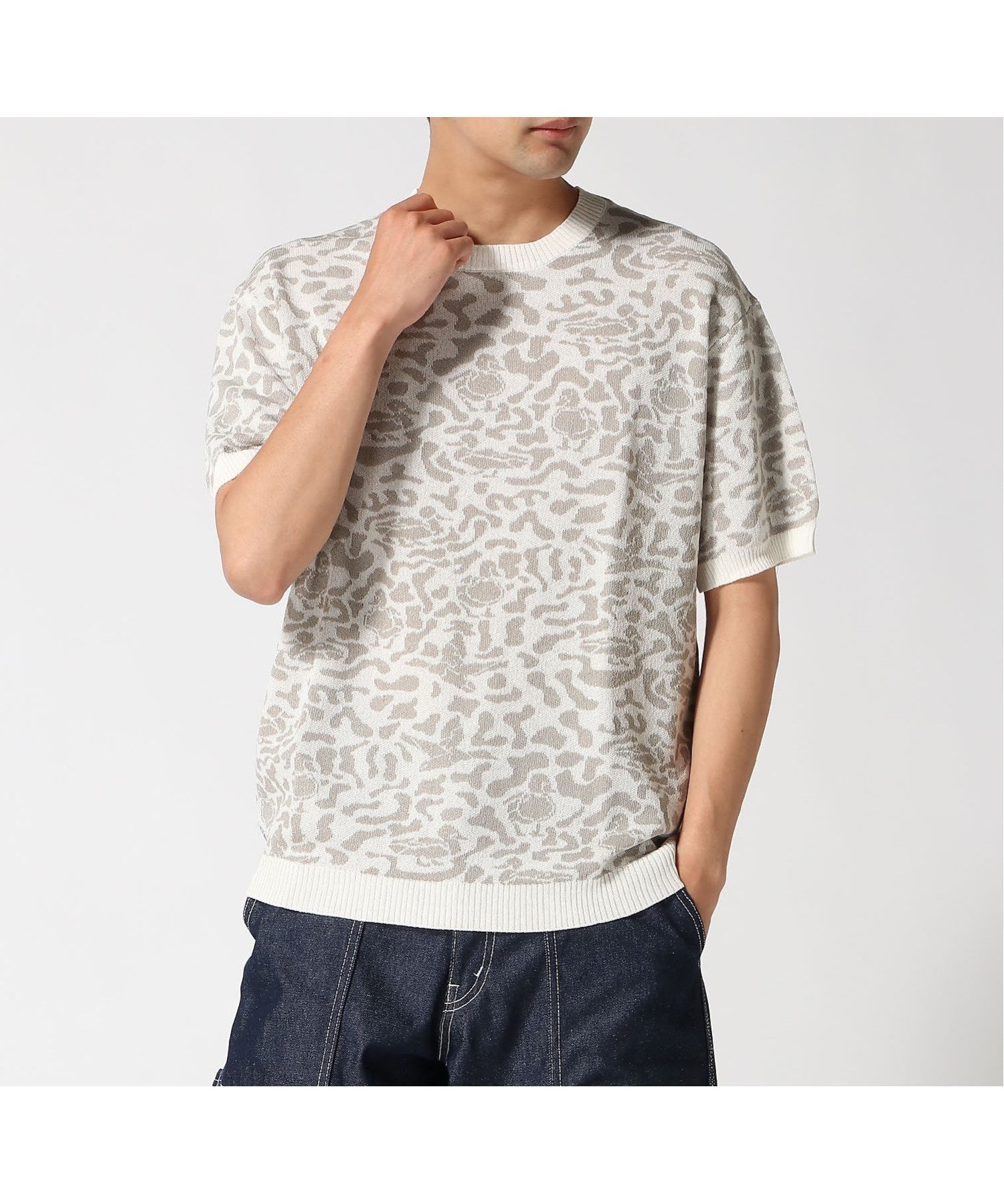 【ジムマスター/gym master / MEN】のgym master/ジャガードニットカモ柄Tee インテリア・キッズ・メンズ・レディースファッション・服の通販 founy(ファニー) 　ファッション　Fashion　メンズファッション　Men's Style Online　カモフラージュ　Camouflage　カラフル　Colorful　クラシカル　Classical　サマー　Summer　サンダル　Sandals　シンプル　Simple　スポーツ　Sports　半袖　Short Sleeve　夏　Summer　春　Spring　秋　Autumn/Fall　ホワイト|ID: prp329100004598041 ipo3291000000032681937