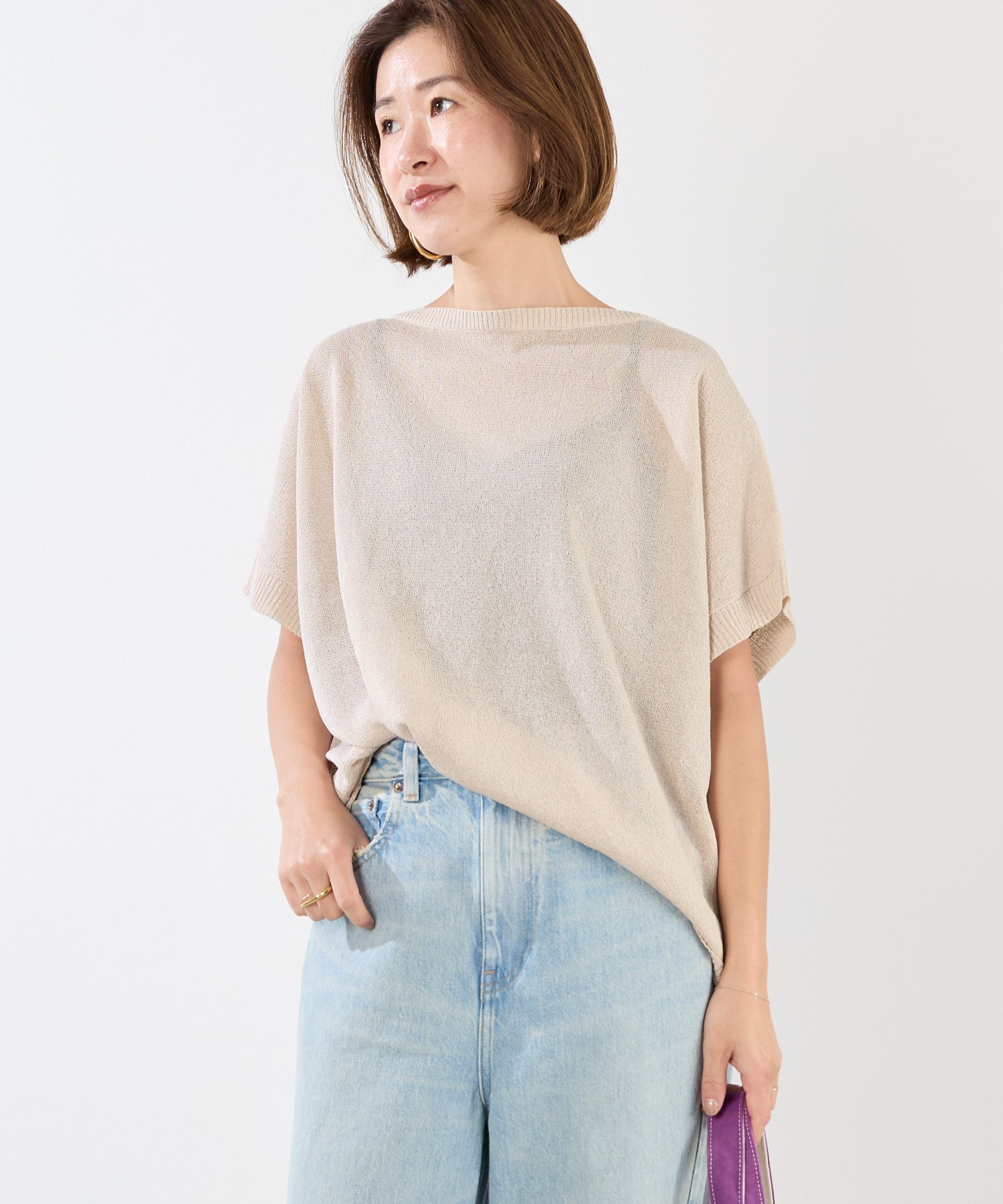 【マイカ ディール/MICA & DEAL】のシアーハーフスリーブニット インテリア・キッズ・メンズ・レディースファッション・服の通販 founy(ファニー) 　ファッション　Fashion　レディースファッション　Ladies' Fashion Online　トップス・カットソー　Tops/Tshirt　ニット　Knit Tops　コンパクト　Compact　リラックス　Relax　夏　Summer　軽量　Lightweight　BEIGE|ID: prp329100004598117 ipo3291000000032682600