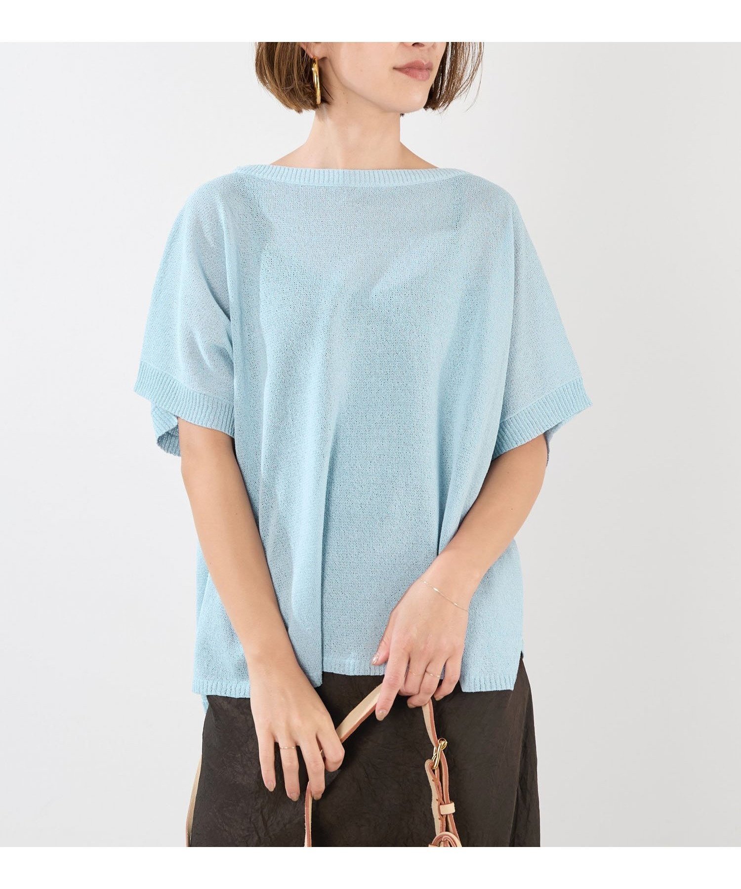 【マイカ ディール/MICA & DEAL】のシアーハーフスリーブニット インテリア・キッズ・メンズ・レディースファッション・服の通販 founy(ファニー) 　ファッション　Fashion　レディースファッション　Ladies' Fashion Online　トップス・カットソー　Tops/Tshirt　ニット　Knit Tops　コンパクト　Compact　リラックス　Relax　夏　Summer　軽量　Lightweight　L/BLUE|ID: prp329100004598117 ipo3291000000032682601