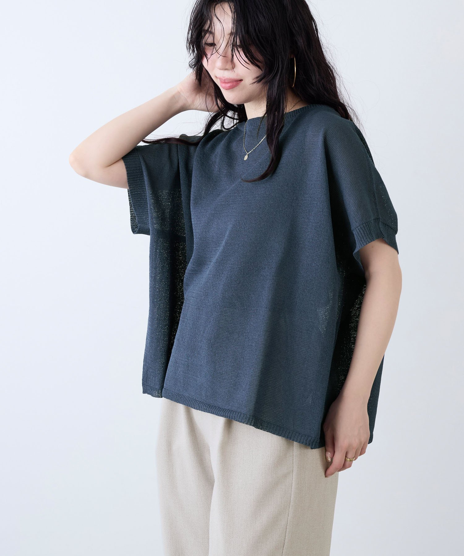 【マイカ ディール/MICA & DEAL】のシアーハーフスリーブニット インテリア・キッズ・メンズ・レディースファッション・服の通販 founy(ファニー) 　ファッション　Fashion　レディースファッション　Ladies' Fashion Online　トップス・カットソー　Tops/Tshirt　ニット　Knit Tops　コンパクト　Compact　リラックス　Relax　夏　Summer　軽量　Lightweight　NAVY|ID: prp329100004598117 ipo3291000000032682602