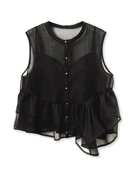【セルフォード/CELFORD】のラッフルペプラムシアーブラウス インテリア・キッズ・メンズ・レディースファッション・服の通販 founy(ファニー) 　ファッション　Fashion　レディースファッション　Fashion for Women　トップス・カットソー　Cut & Sew Tops　シャツ・ブラウス・オフィスカジュアル　Elegant Blouses & Button-Ups　オーガンジー　Organza Fabric　ギャザー　Gathered, Ruffled　バランス　Balance, Style Balance　フォルム　Silhouette, Form　エレガント 上品　Elegant　BLK[009]|ID: prp329100004598120 ipo3291000000032725425