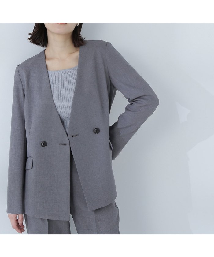 【ナチュラル ビューティー ベーシック/NATURAL BEAUTY BASIC】のクラッシー SETUP ノーカラージャケット インテリア・キッズ・メンズ・レディースファッション・服の通販 founy(ファニー) https://founy.com/ ファッション Fashion レディースファッション Ladies' Fashion Online アウター Coat Outerwear ジャケット Jackets ノーカラージャケット No Collar Leather Jackets ジャケット Jacket ストレート Straight ダブル Double メランジ Melange 夏 Summer |ID: prp329100004598148 ipo3291000000032682811