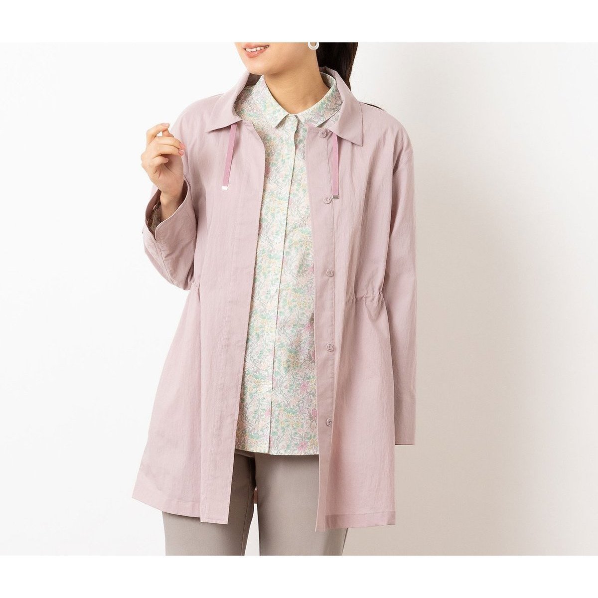 【ロブジェ/LOBJIE】のステンカラー ストレッチコート インテリア・キッズ・メンズ・レディースファッション・服の通販 founy(ファニー) 　ファッション　Fashion　レディースファッション　Ladies' Fashion Online　アウター　Coat Outerwear　コート　Coats　春　Spring　カットソー　Cut And Sew　ギャザー　Gather　ストライプ　Stripe　ストレッチ　Stretch　トレンド　Trend　長袖　Long Sleeve　フェミニン　Feminine　ポケット　Pocket　リボン　Ribbon　ロング　Long　エレガント 上品　Elegant　ピンク|ID: prp329100004598174 ipo3291000000032683009