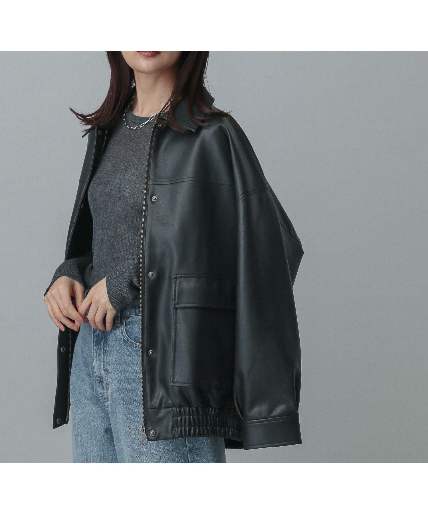 【グローバルワーク/GLOBAL WORK】のMATINEE LINE/エコレザーブルゾン/307690 インテリア・キッズ・メンズ・レディースファッション・服の通販 founy(ファニー) 　ファッション　Fashion　レディースファッション　Ladies' Fashion Online　アウター　Coat Outerwear　ブルゾン　Blouson/Jackets　アンティーク　Antique　インナー　Inner　ギャザー　Gather　シンプル　Simple　デニム　Denim　フォルム　Form　レース　Race　ヴィンテージ　Vintage　春　Spring　ブラック09|ID: prp329100004598187 ipo3291000000032683082