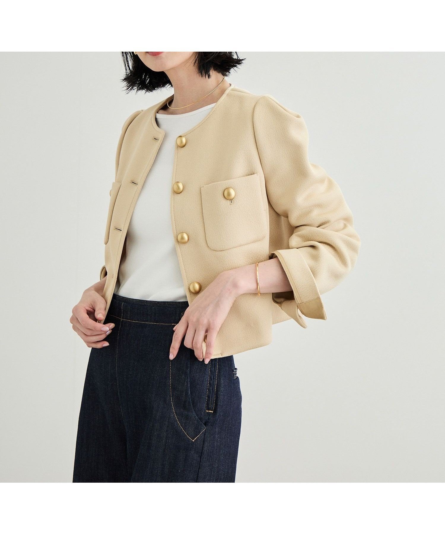 【ロペ/ROPE'】の金ボタンニットジャケット インテリア・キッズ・メンズ・レディースファッション・服の通販 founy(ファニー) 　ファッション　Fashion　レディースファッション　Ladies' Fashion Online　アウター　Coat Outerwear　ジャケット　Jackets　おすすめ　Recommend　ショート　Short　ジャケット　Jacket　フレアースカート　Flared Skirt　ポケット　Pocket　ミドル　Middle　メタル　Metal　リラックス　Relax　エレガント 上品　Elegant　ベージュ(27)|ID: prp329100004598239 ipo3291000000032683604