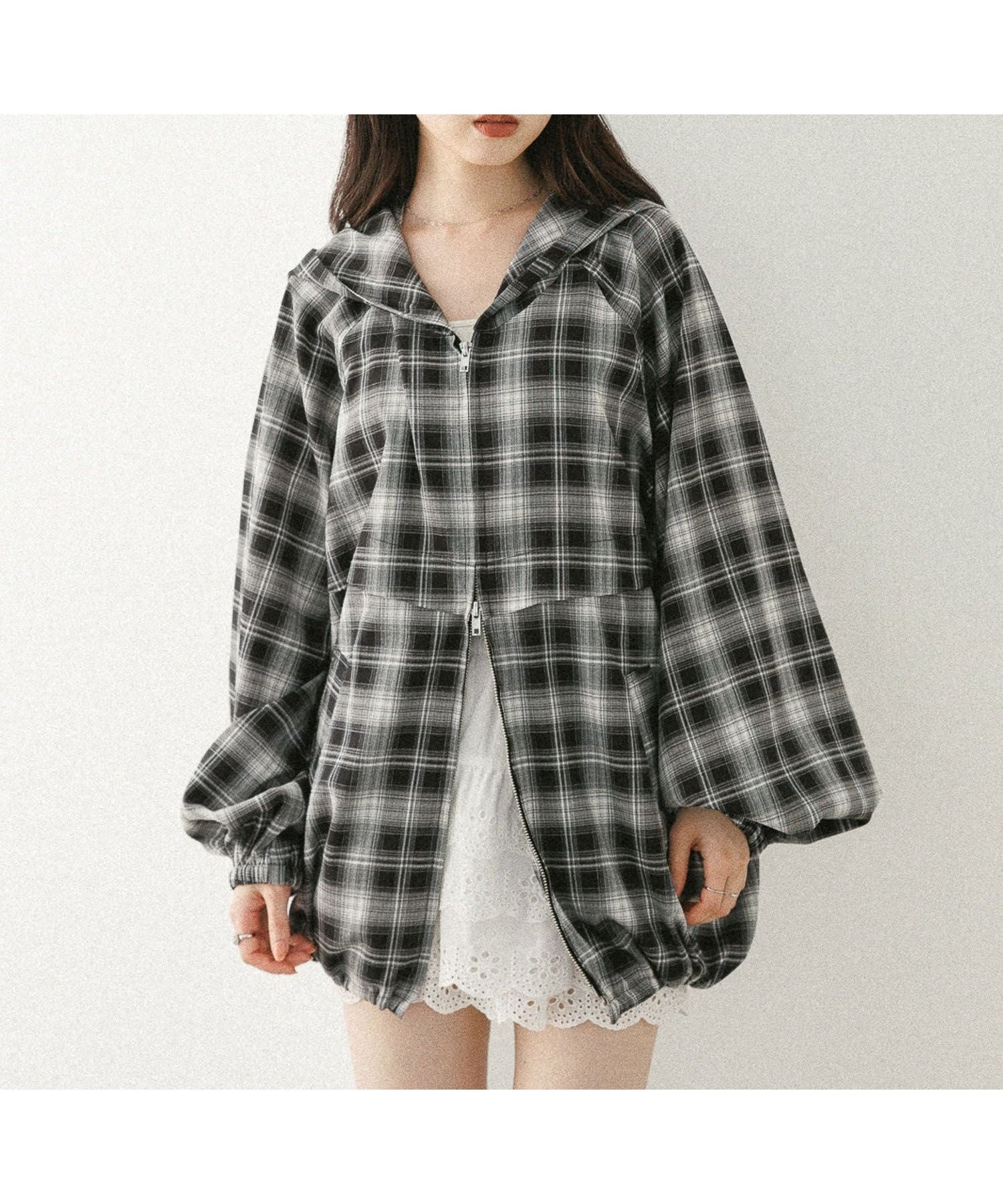 【ヘザー/Heather】のオンブレチェックフードブルゾン インテリア・キッズ・メンズ・レディースファッション・服の通販 founy(ファニー) 　ファッション　Fashion　レディースファッション　Fashion for Women　アウター　Coat / Outerwear Collection　ブルゾンジャケット・スポーティアウター　Blouson Jackets　おすすめ　Recommended / Our Picks　ブルゾン　Blouson, Bomber Jacket　ミドル　Middle Length, Mid Height　夏　Summer　秋　Autumn　ブラック|ID: prp329100004598243 ipo3291000000032683626