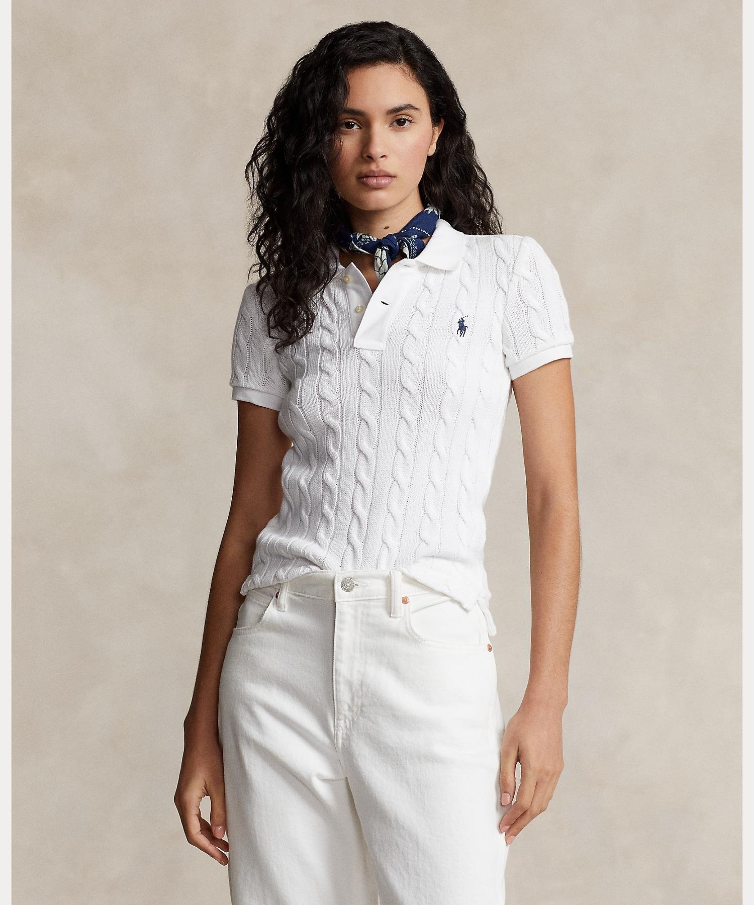 【ラルフローレン/RALPH LAUREN】のケーブルニット ポロシャツ 人気、トレンドファッション・服の通販 founy(ファニー) 　ファッション　Fashion　レディースファッション　Ladies' Fashion Online　トップス・カットソー　Tops/Tshirt　ニット　Knit Tops　シャツ/ブラウス　Shirts/Blouses　ポロシャツ　Polo Shirts　スリム　Slim　フィット　Fit　ポロシャツ　Polo Shirt　半袖　Short Sleeve　 other-1|ID: prp329100004598266 ipo3291000000032683827