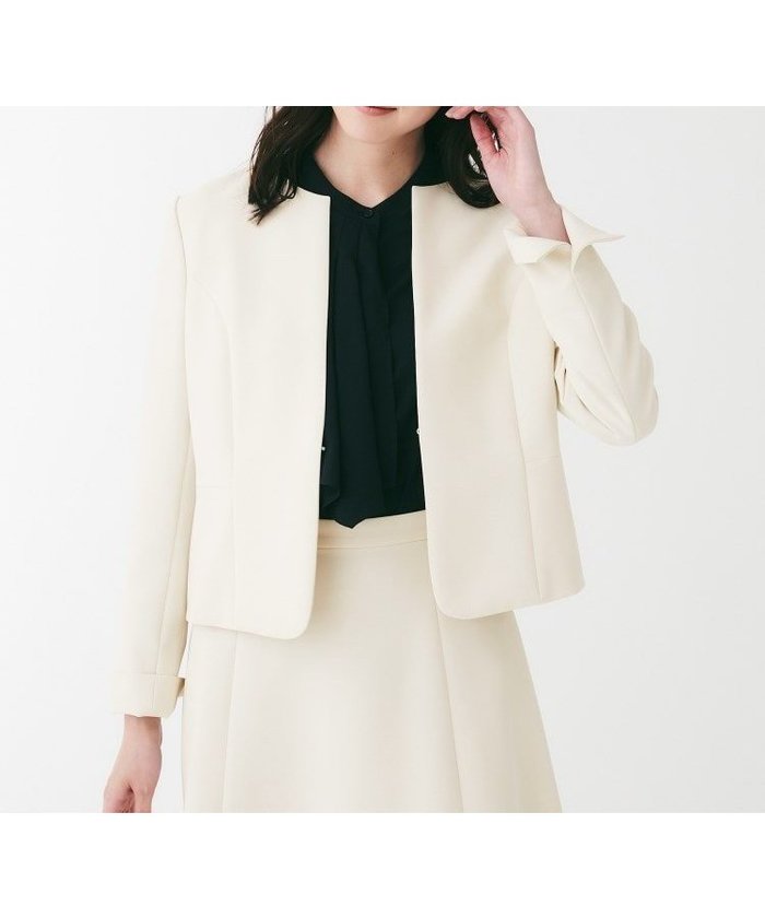 【アンタイトル/UNTITLED】のダブルクロスノーカラージャケット インテリア・キッズ・メンズ・レディースファッション・服の通販 founy(ファニー) https://founy.com/ ファッション Fashion レディースファッション Ladies' Fashion Online アウター Coat Outerwear ジャケット Jackets ノーカラージャケット No Collar Leather Jackets シェイプ Shape ショート Short ジャケット Jacket ストレッチ Stretch ダブル Double ポケット Pocket |ID: prp329100004598539 ipo3291000000032687245