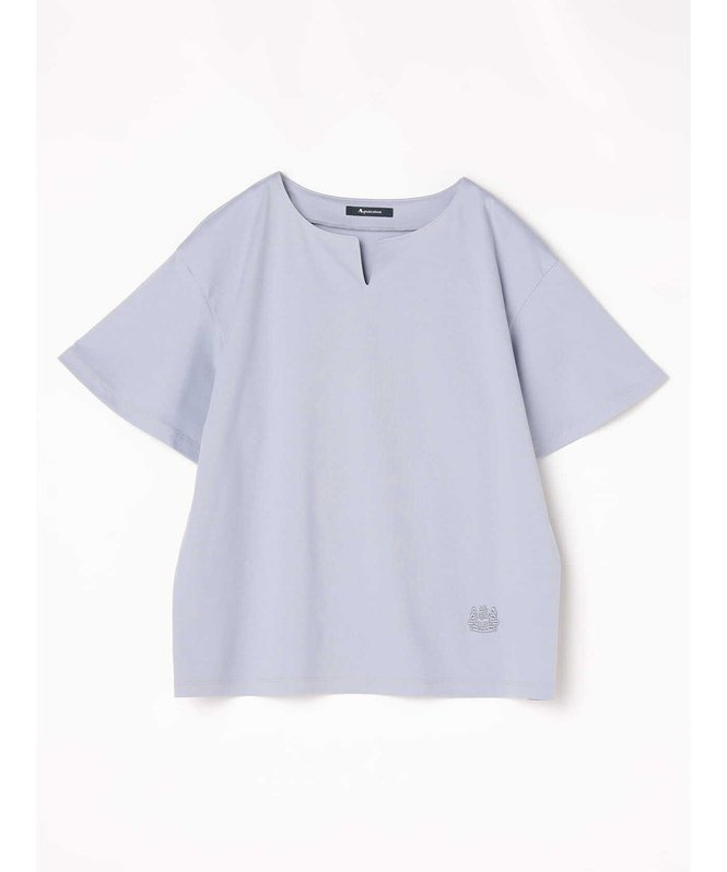 【アクアスキュータム/Aquascutum】のスキッパー5分袖カットソー インテリア・キッズ・メンズ・レディースファッション・服の通販 founy(ファニー) 　ファッション　Fashion　レディースファッション　Ladies' Fashion Online　トップス・カットソー　Tops/Tshirt　カットソー　Cut and Sewn　カットソー　Cut And Sew　スキッパー　Skipper　スリット　Slit　スーピマ　Supima　ドレープ　Drape　ネックレス　Necklace　フロント　Front　ベーシック　Basic　ワンポイント　One Point　サックス|ID: prp329100004598618 ipo3291000000032688038