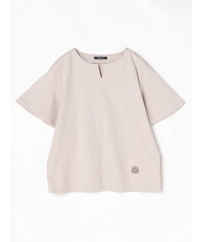 【アクアスキュータム/Aquascutum】のスキッパー5分袖カットソー インテリア・キッズ・メンズ・レディースファッション・服の通販 founy(ファニー) 　ファッション　Fashion　レディースファッション　Ladies' Fashion Online　トップス・カットソー　Tops/Tshirt　カットソー　Cut and Sewn　カットソー　Cut And Sew　スキッパー　Skipper　スリット　Slit　スーピマ　Supima　ドレープ　Drape　ネックレス　Necklace　フロント　Front　ベーシック　Basic　ワンポイント　One Point　ベージュ|ID: prp329100004598618 ipo3291000000032688039