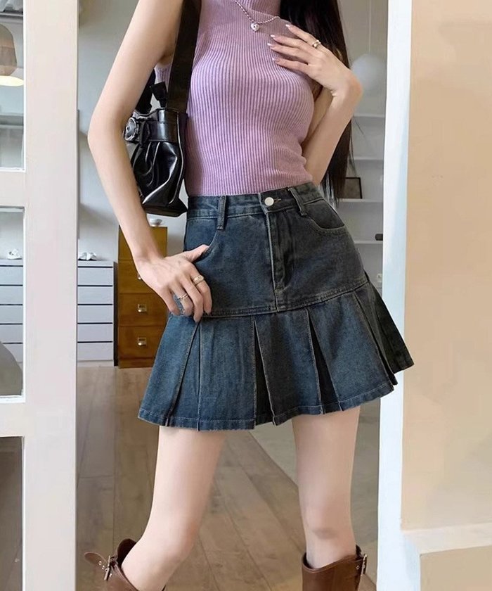 【ミニミニストア/miniministore】のプリーツデニムスカートミニスカート韓国風 インテリア・キッズ・メンズ・レディースファッション・服の通販 founy(ファニー) https://founy.com/ ファッション Fashion レディースファッション Ladies' Fashion Online スカート Skirt デニムスカート Denim Skirts ミニスカート Mini Skirts スニーカー Sneakers デニム Denim プリーツ Pleats 台形 Trapezoid 無地 Plain Color |ID: prp329100004598633 ipo3291000000032688139