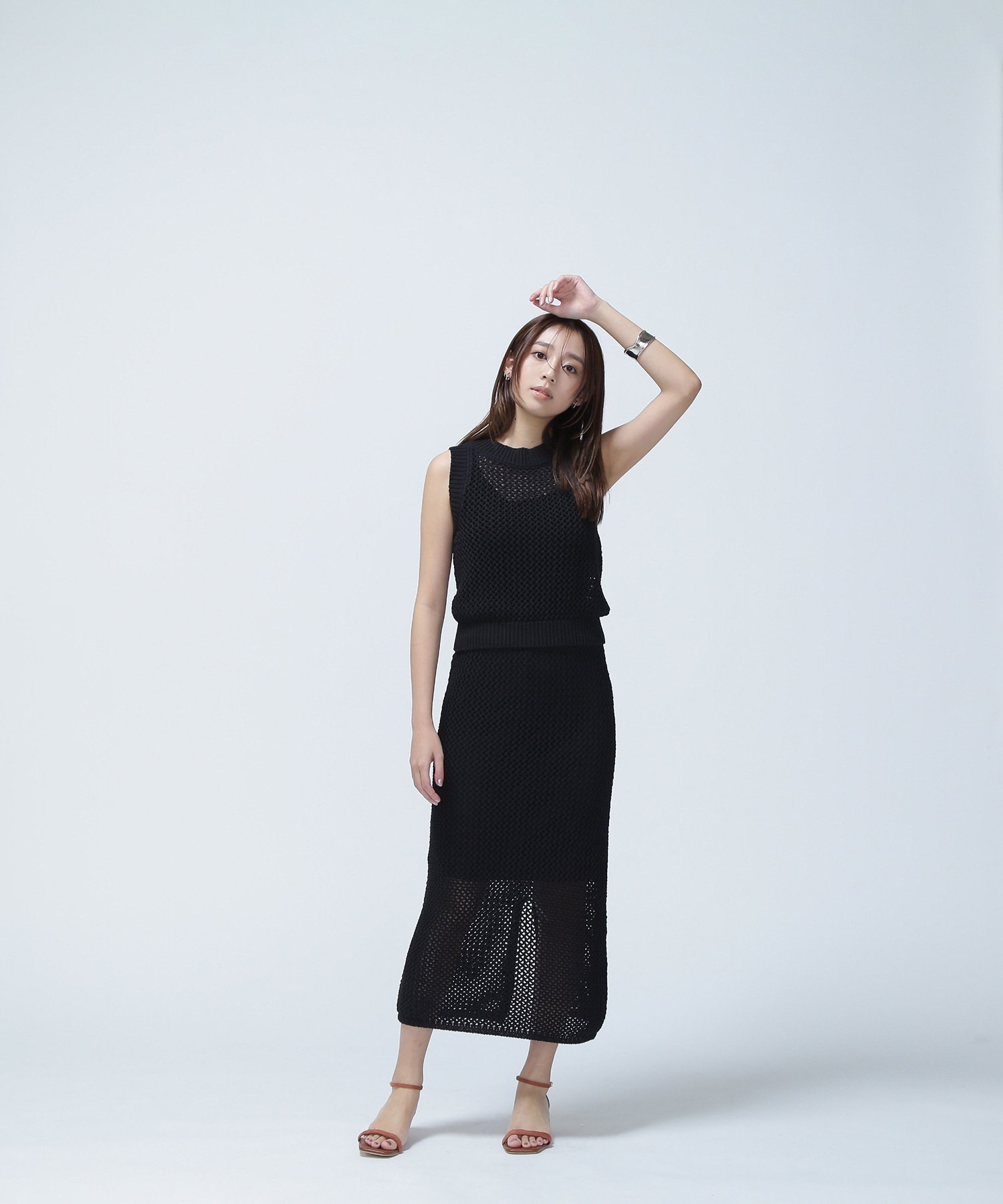 【ナチュラル ビューティー ベーシック/NATURAL BEAUTY BASIC】のメッシュニットセットアップ インテリア・キッズ・メンズ・レディースファッション・服の通販 founy(ファニー) 　ファッション　Fashion　レディースファッション　Ladies' Fashion Online　トップス・カットソー　Tops/Tshirt　ニット　Knit Tops　コンパクト　Compact　ストレッチ　Stretch　セットアップ　Set Up　メッシュ　Mesh　チャコール1|ID: prp329100004598736 ipo3291000000032688931