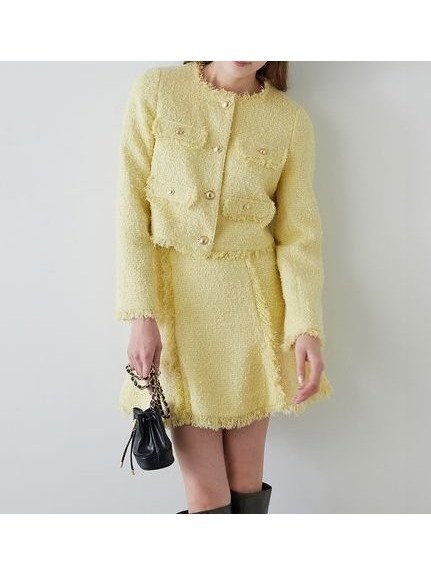 【スナイデル/SNIDEL】のツイードフレアミニスカート インテリア・キッズ・メンズ・レディースファッション・服の通販 founy(ファニー) 　ファッション　Fashion　レディースファッション　Ladies' Fashion Online　スカート　Skirt　ミニスカート　Mini Skirts　イエロー　Yellow　春　Spring　ジャケット　Jacket　ストレート　Straight　スパンコール　Sequins　セットアップ　Set Up　チェック　Check　ツイード　Tweed　フレア　Flare　おすすめ　Recommend　YEL[032]|ID: prp329100004598755 ipo3291000000032689035