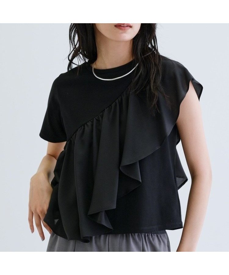 【インディヴィ/INDIVI】のサッシュフリルTシャツ インテリア・キッズ・メンズ・レディースファッション・服の通販 founy(ファニー) 　ファッション　Fashion　レディースファッション　Ladies' Fashion Online　トップス・カットソー　Tops/Tshirt　シャツ/ブラウス　Shirts/Blouses　ロング / Tシャツ　T-Shirts　アクセサリー　Accessories　シューズ　Shoes　シンプル　Simple　ストレッチ　Stretch　スラックス　Slacks　デニム　Denim　フリル　Frills　ブラック|ID: prp329100004598829 ipo3291000000032689708