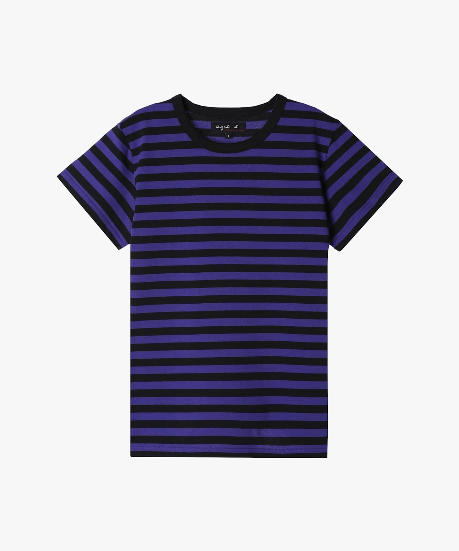 【アニエスベー ファム/agnes b. FEMME】の細ボーダー コットン 半袖Tシャツ Brando インテリア・キッズ・メンズ・レディースファッション・服の通販 founy(ファニー) 　ファッション　Fashion　レディースファッション　Ladies' Fashion Online　トップス・カットソー　Tops/Tshirt　シャツ/ブラウス　Shirts/Blouses　ロング / Tシャツ　T-Shirts　ボーダー　Border　半袖　Short Sleeve　定番　Standard　ブラック×パープル|ID: prp329100004598843 ipo3291000000032689826