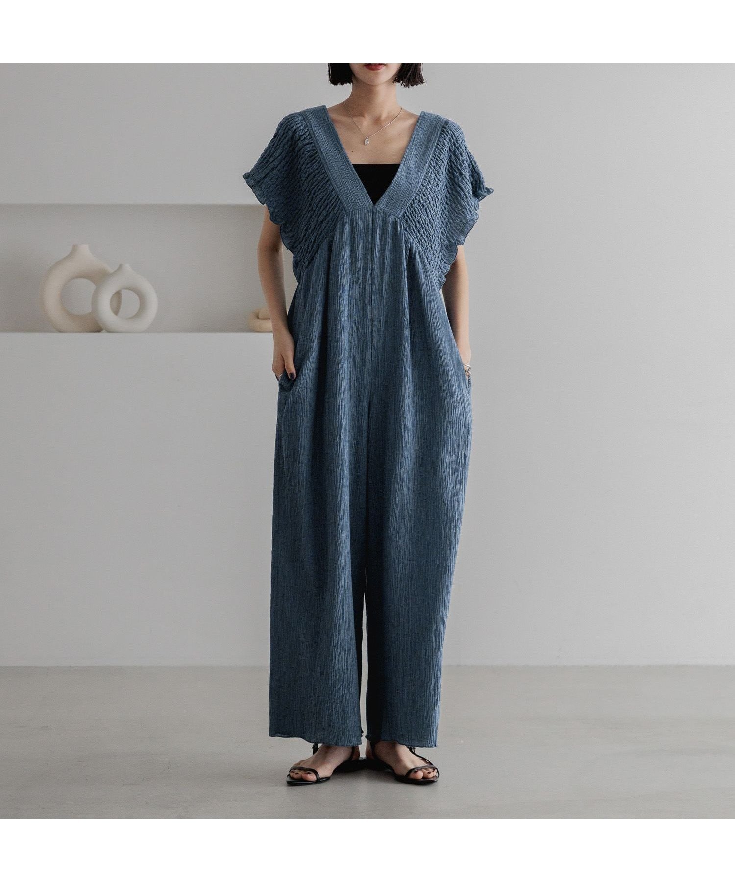 【ローリーズファーム/LOWRYS FARM】のヨウリュウシャーリングサロペット インテリア・キッズ・メンズ・レディースファッション・服の通販 founy(ファニー) 　ファッション　Fashion　レディースファッション　Fashion for Women　ワンピース　Dresses　サロペット&オールインワン　Dungarees & Jumpsuit Styles　おすすめ　Recommended / Our Picks　インナー　Innerwear　サロペット　Overalls, Salopette　シャーリング　Shirring, Ruched　ブルー|ID: prp329100004598871 ipo3291000000034239719