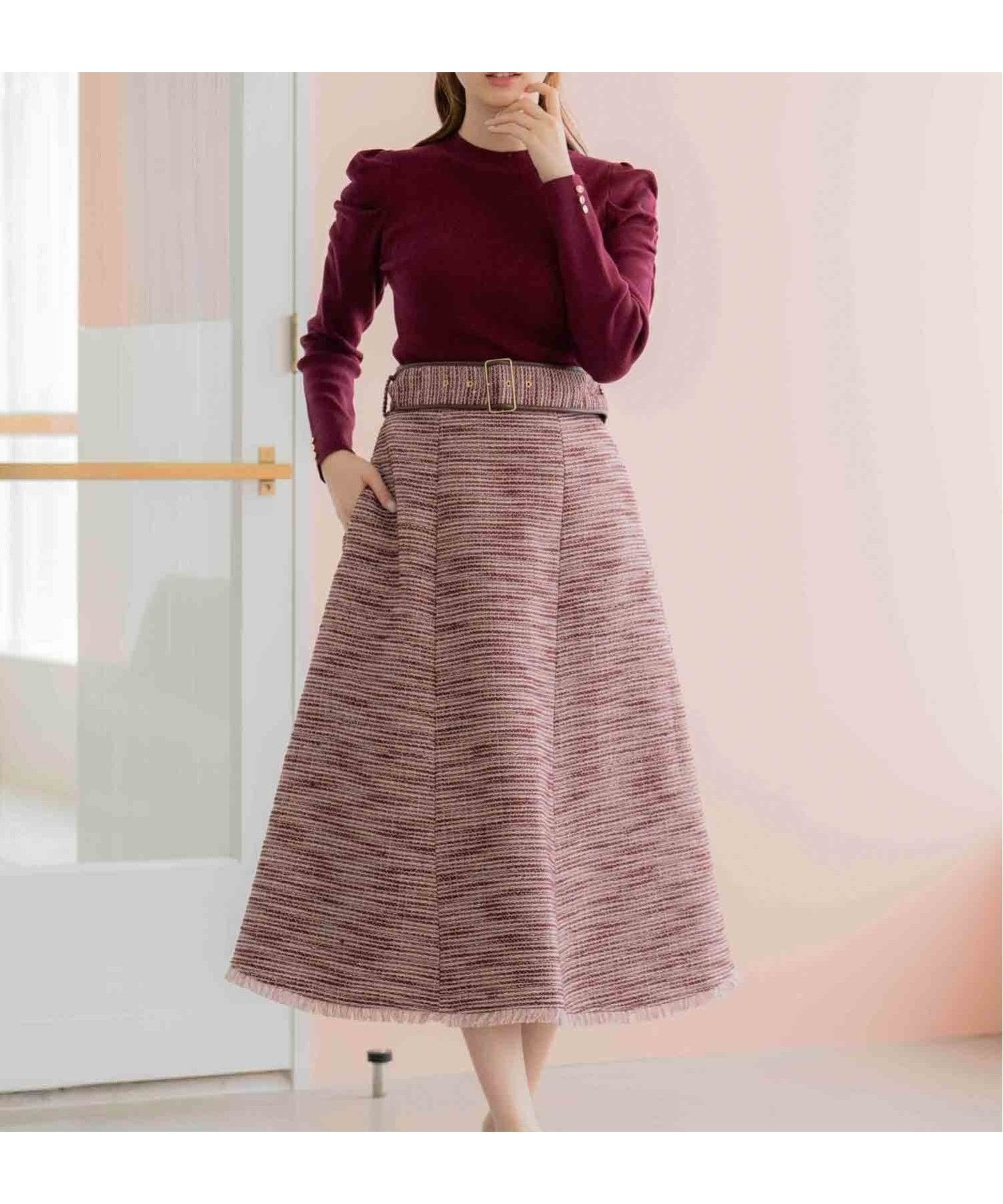 【ノエラ/Noela】の配色ベルトツイードスカート インテリア・キッズ・メンズ・レディースファッション・服の通販 founy(ファニー) 　ファッション　Fashion　レディースファッション　Ladies' Fashion Online　スカート　Skirt　ベルト　Belts　ツイード　Tweed　ポケット　Pocket　エレガント 上品　Elegant　秋　Autumn/Fall　ピンク|ID: prp329100004598908 ipo3291000000032690617