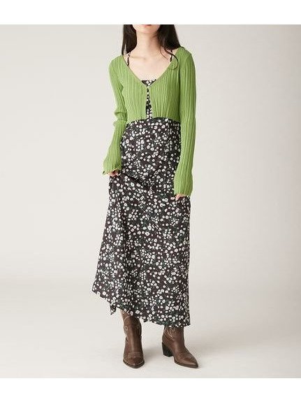 【リリーブラウン/Lily Brown】のニットカーデセットキャミワンピース インテリア・キッズ・メンズ・レディースファッション・服の通販 founy(ファニー) 　ファッション　Fashion　レディースファッション　Ladies' Fashion Online　ワンピース　Dress　キャミワンピース　No Sleeve Dresses　イエロー　Yellow　エレガント 上品　Elegant　カーディガン　Cardigan　キャミワンピース　Cami Dress　コンパクト　Compact　バランス　Balance　プリント　Print　ボレロ　Bolero　マーメイド　Mermaid　ミックス　Mix　リボン　Ribbon　BLK[009]|ID: prp329100004598933 ipo3291000000032690800