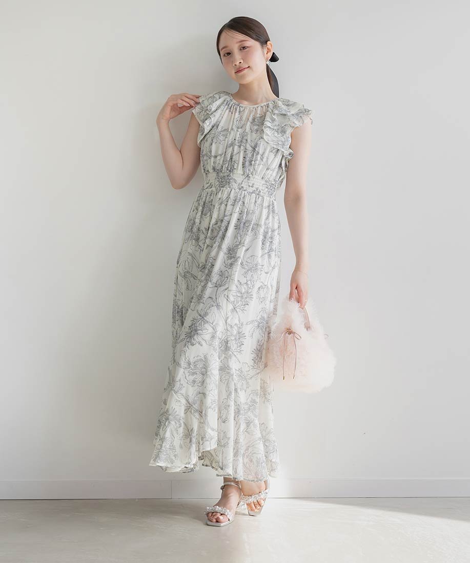 【ランダ/RANDA】のシフォンエスカルゴラインワンピース インテリア・キッズ・メンズ・レディースファッション・服の通販 founy(ファニー) 　ファッション　Fashion　レディースファッション　Ladies' Fashion Online　ワンピース　Dress　2024年　2024　2024春夏・S/S　Ss,Spring/Summer,2024　インナー　Inner　エレガント 上品　Elegant　カーディガン　Cardigan　シャーリング　Shirring　ジャケット　Jacket　バランス　Balance　フィット　Fit　ロング　Long　GRAY|ID: prp329100004598977 ipo3291000000032691141