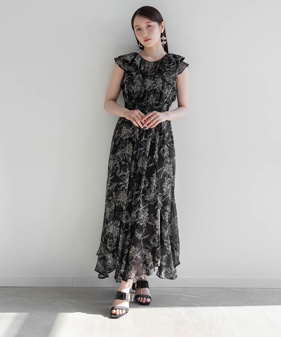 【ランダ/RANDA】のシフォンエスカルゴラインワンピース インテリア・キッズ・メンズ・レディースファッション・服の通販 founy(ファニー) 　ファッション　Fashion　レディースファッション　Ladies' Fashion Online　ワンピース　Dress　2024年　2024　2024春夏・S/S　Ss,Spring/Summer,2024　インナー　Inner　エレガント 上品　Elegant　カーディガン　Cardigan　シャーリング　Shirring　ジャケット　Jacket　バランス　Balance　フィット　Fit　ロング　Long　BLACK|ID: prp329100004598977 ipo3291000000032691143