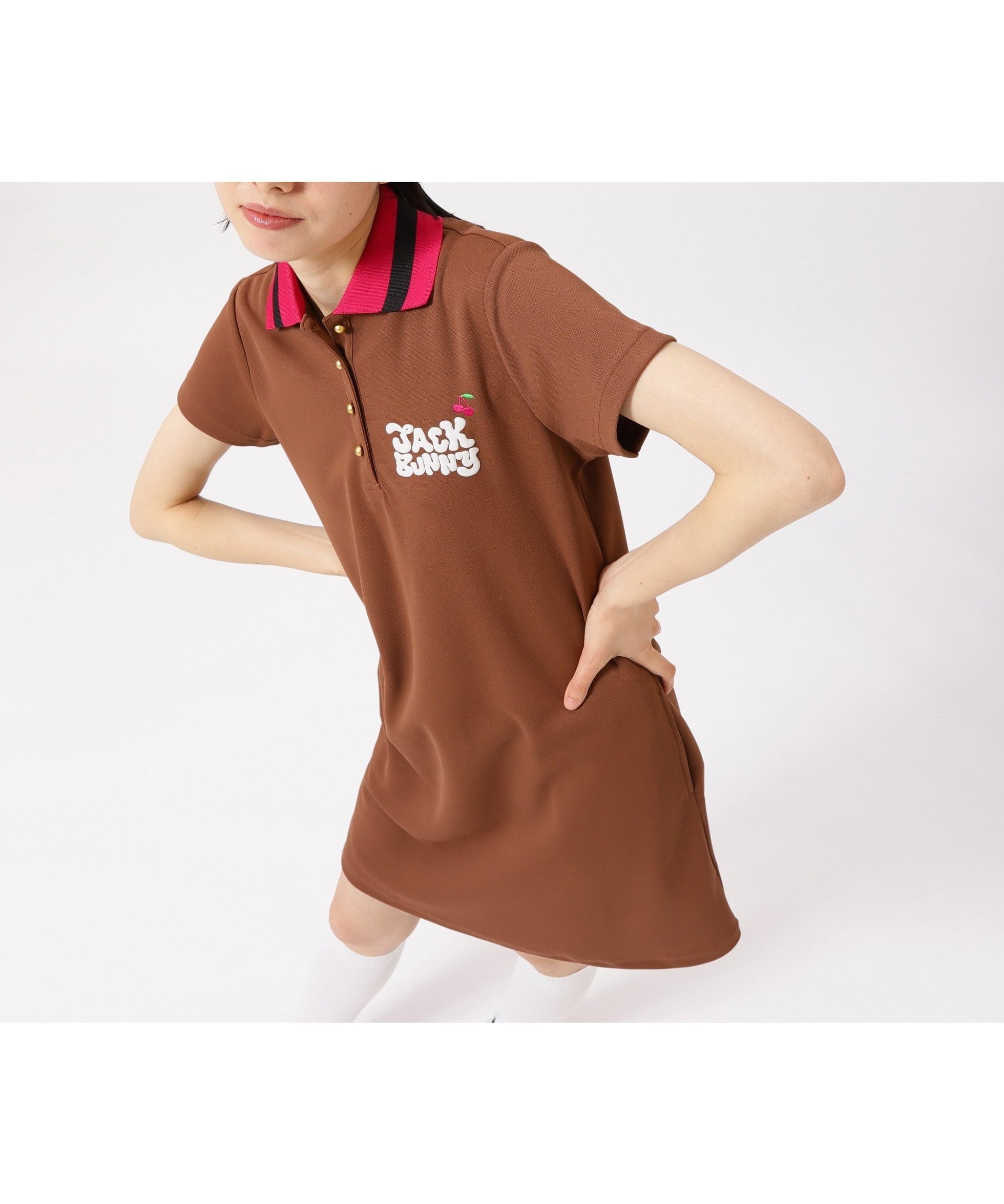 【ジャックバニー/Jack Bunny】のオクタWカノコ半袖ポロワンピース インテリア・キッズ・メンズ・レディースファッション・服の通販 founy(ファニー) 　ファッション　Fashion　レディースファッション　Ladies' Fashion Online　ワンピース　Dress　ゴルフ　Golf　切替　Switching　半袖　Short Sleeve　夏　Summer　軽量　Lightweight　ブラウン|ID: prp329100004598984 ipo3291000000032691228
