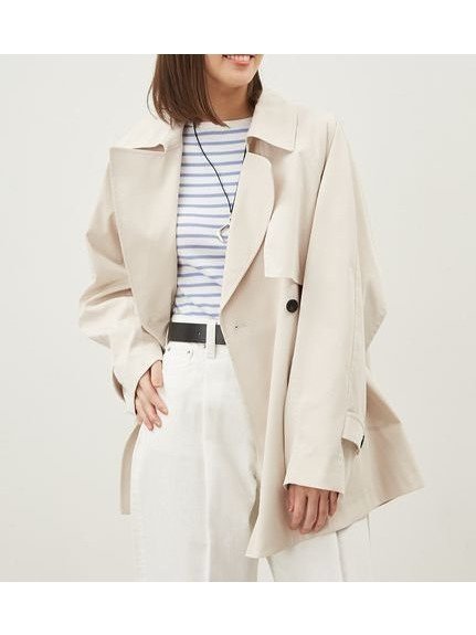 【ミラオーウェン/Mila Owen】のダブルブレストショートトレンチコート 人気、トレンドファッション・服の通販 founy(ファニー) 　ファッション　Fashion　レディースファッション　Ladies' Fashion Online　アウター　Coat Outerwear　コート　Coats　トレンチコート　Trench Coats　エレガント 上品　Elegant　春　Spring　コンパクト　Compact　ショート　Short　シンプル　Simple　ダブル　Double　トレンチ　Trench　トレンド　Trend　フラップ　Flap　フレア　Flare　フロント　Front　ヨーク　Yoke　ビジネス 仕事 通勤　Business　 other-1|ID: prp329100004599143 ipo3291000000032692487