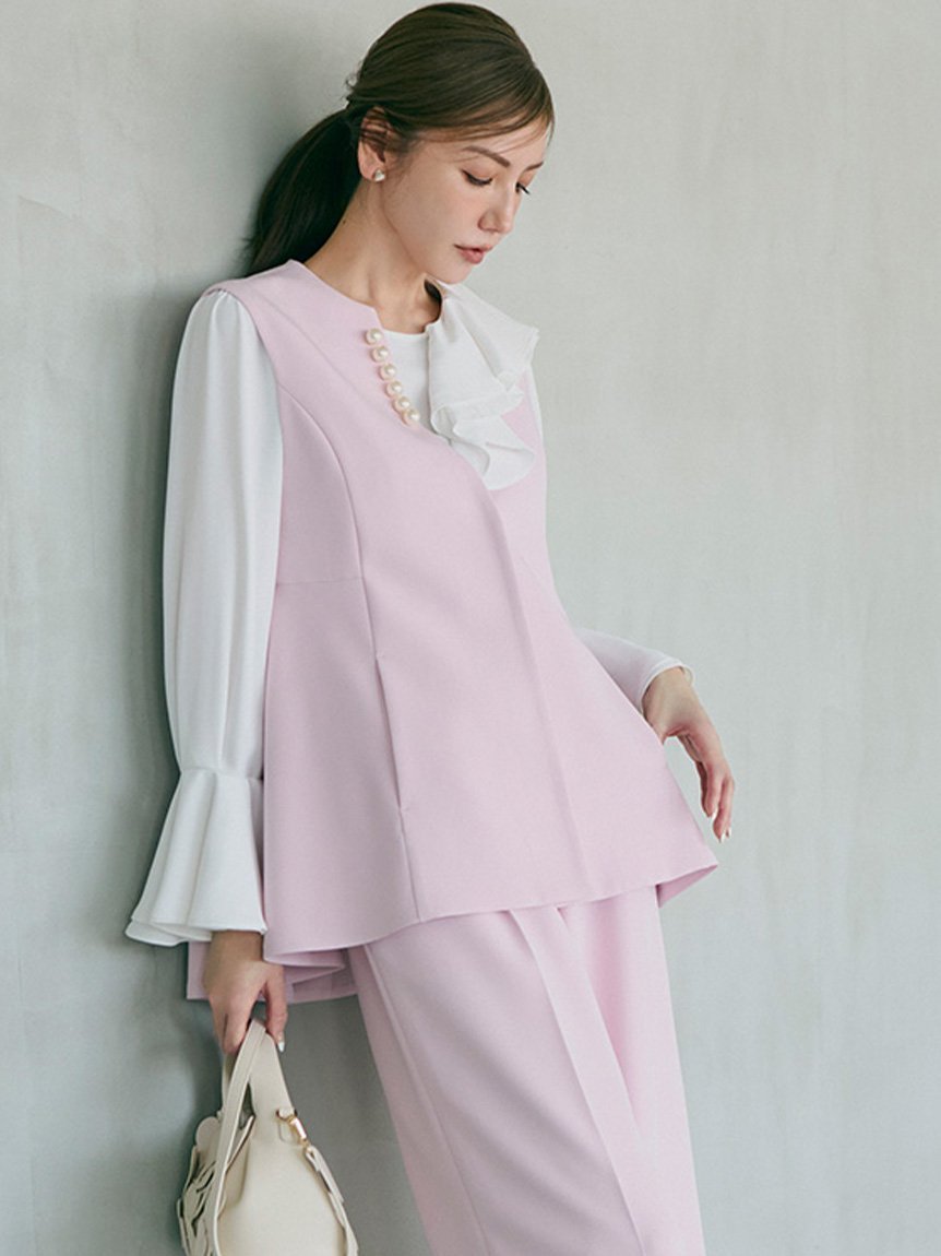 【セルフォード/CELFORD】のパールペプラムジレ インテリア・キッズ・メンズ・レディースファッション・服の通販 founy(ファニー) 　ファッション　Fashion　レディースファッション　Ladies' Fashion Online　アウター　Coat Outerwear　トップス・カットソー　Tops/Tshirt　ベスト/ジレ　Gilets/Vests　ストレッチ　Stretch　パターン　Pattern　パール　Pearl　LPNK[061]|ID: prp329100004599150 ipo3291000000032692550