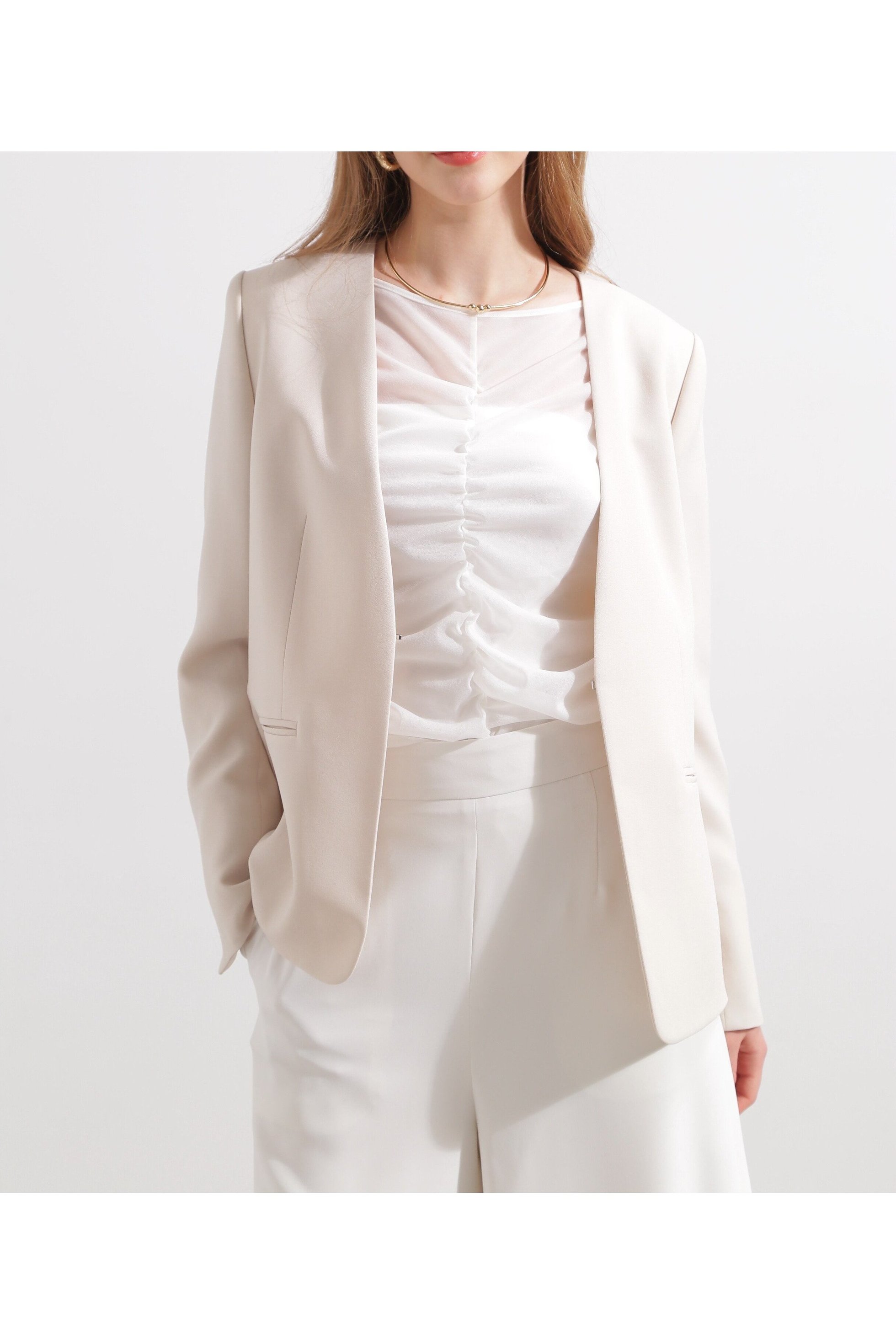 【ピンキーアンドダイアン/Pinky&Dianne】のオックスノーカラージャケット 人気、トレンドファッション・服の通販 founy(ファニー) 　ファッション　Fashion　レディースファッション　Ladies' Fashion Online　アウター　Coat Outerwear　ジャケット　Jackets　ノーカラージャケット　No Collar Leather Jackets　オックス　Ox　ジャケット　Jacket　スタイリッシュ　Stylish　ストレッチ　Stretch　スリット　Slit　ポケット　Pocket　 other-1|ID: prp329100004599152 ipo3291000000032692564