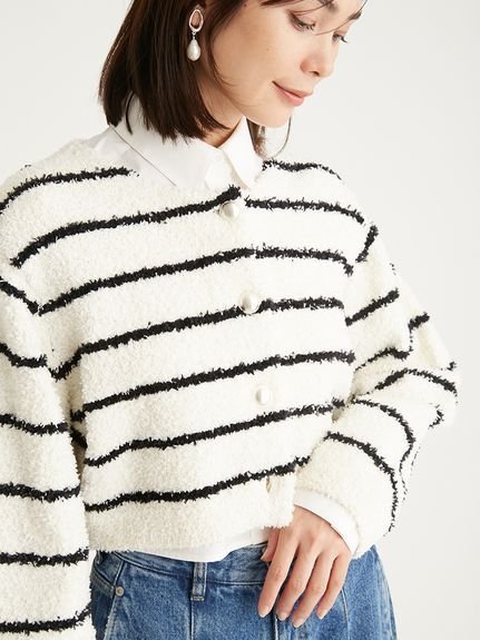 【エミ/emmi】のリボンヤーンニットジャケット インテリア・キッズ・メンズ・レディースファッション・服の通販 founy(ファニー) 　ファッション　Fashion　レディースファッション　Ladies' Fashion Online　アウター　Coat Outerwear　ジャケット　Jackets　おすすめ　Recommend　インナー　Inner　シルバー　Silver　ジャケット　Jacket　ダウン　Down　フォーマル　Formal　BORDER[933]|ID: prp329100004599214 ipo3291000000032693225