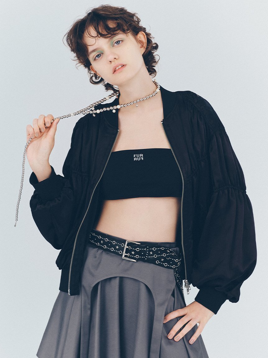 【ファーファー/FURFUR】の【WEB・一部店舗限定カラー】ギャザーMA1ブルゾン インテリア・キッズ・メンズ・レディースファッション・服の通販 founy(ファニー) 　ファッション　Fashion　レディースファッション　Fashion for Women　アウター　Coat / Outerwear Collection　ブルゾンジャケット・スポーティアウター　Blouson Jackets　ギャザー　Gathered, Ruffled　サテン　Satin, Glossy Fabric　フェミニン　Feminine, Girly　ブルゾン　Blouson, Bomber Jacket　ボトム　Bottoms, Lower Wear　BLK[009]|ID: prp329100004599225 ipo3291000000032693290