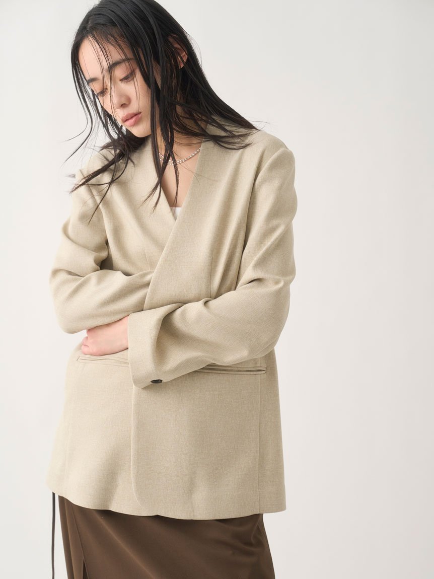 【ミースロエ/MIESROHE】のボクシーノーカラーJK インテリア・キッズ・メンズ・レディースファッション・服の通販 founy(ファニー) 　雑誌掲載アイテム　Magazine Items　ファッション雑誌　Fashion Magazines　オッジ　Oggi　クラッシィ　CLASSY.　ファッション　Fashion　レディースファッション　Ladies' Fashion Online　4月号　April Issue　5月号　May Issue　カーディガン　Cardigan　シンプル　Simple　ジャケット　Jacket　ストライプ　Stripe　テクスチャー　Texture　ポケット　Pocket　雑誌　Magazine　LBEG[035]|ID: prp329100004599234 ipo3291000000032693364