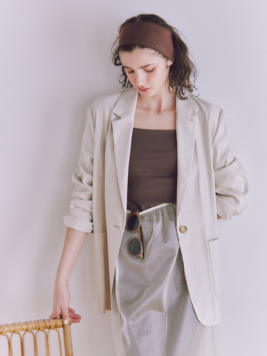 【エミ/emmi】のリネン混テーラードジャケット 人気、トレンドファッション・服の通販 founy(ファニー) 　ファッション　Fashion　レディースファッション　Ladies' Fashion Online　アウター　Coat Outerwear　ジャケット　Jackets　テーラードジャケット　Tailored Jackets　カッティング　Cutting　セットアップ　Set Up　ノースリーブ　No Sleeve　パターン　Pattern　ポケット　Pocket　リネン　Linen　夏　Summer　 other-1|ID: prp329100004599242 ipo3291000000032693400