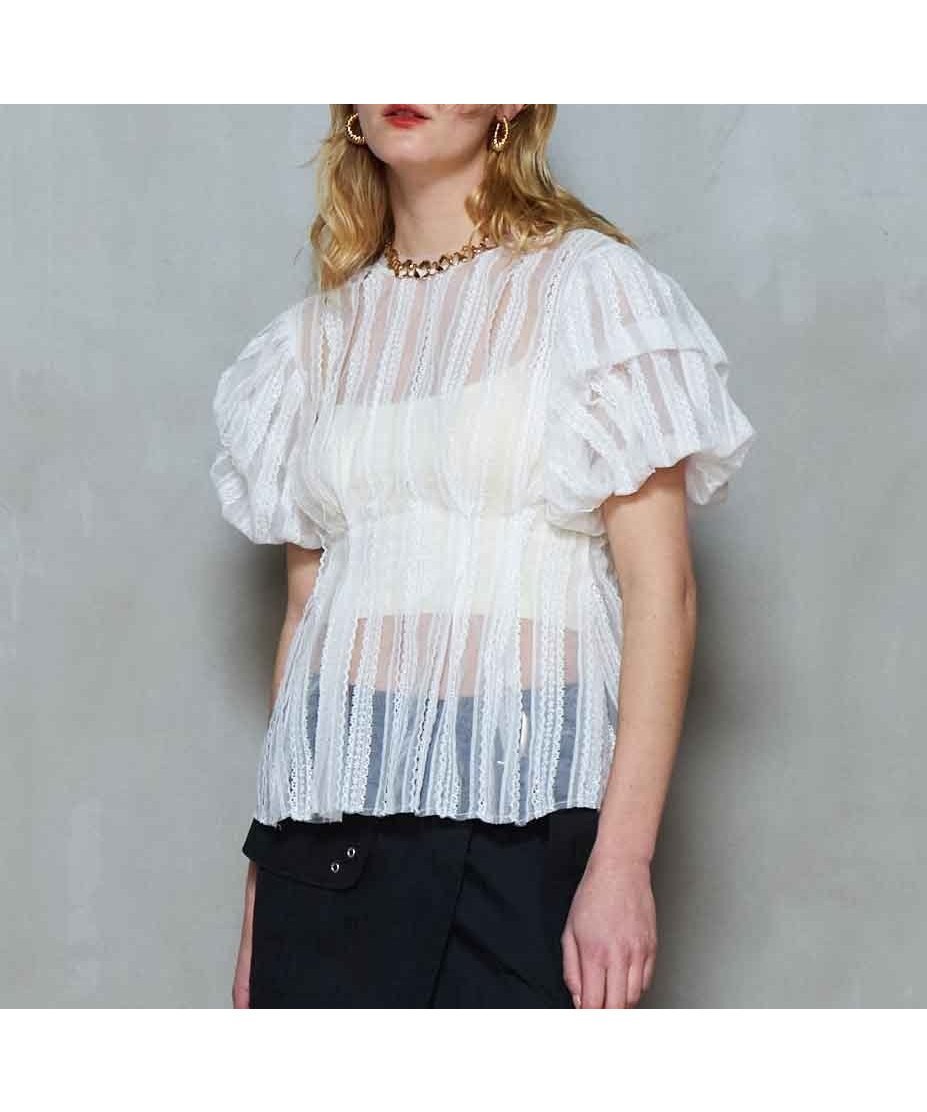 【メゾンスペシャル/MAISON SPECIAL】のLace Peplum 2way Tops インテリア・キッズ・メンズ・レディースファッション・服の通販 founy(ファニー) 　ファッション　Fashion　レディースファッション　Fashion for Women　トップス・カットソー　Cut & Sew Tops　インナー　Innerwear　カットソー　Cut and Sewn Top　スリーブ　Sleeve, Long Sleeve / Short Sleeve　タンク　Tank Top, Sleeveless Top　チュール　Tulip, Tulip Motif　バルーン　Balloon, Balloon Silhouette　ペプラム　Peplum, Flared Hem　リボン　Ribbon, Bow　レース　Lace, Lace Fabric　ロマンティック　Romantic, Feminine Style　WHT|ID: prp329100004599608 ipo3291000000032697193