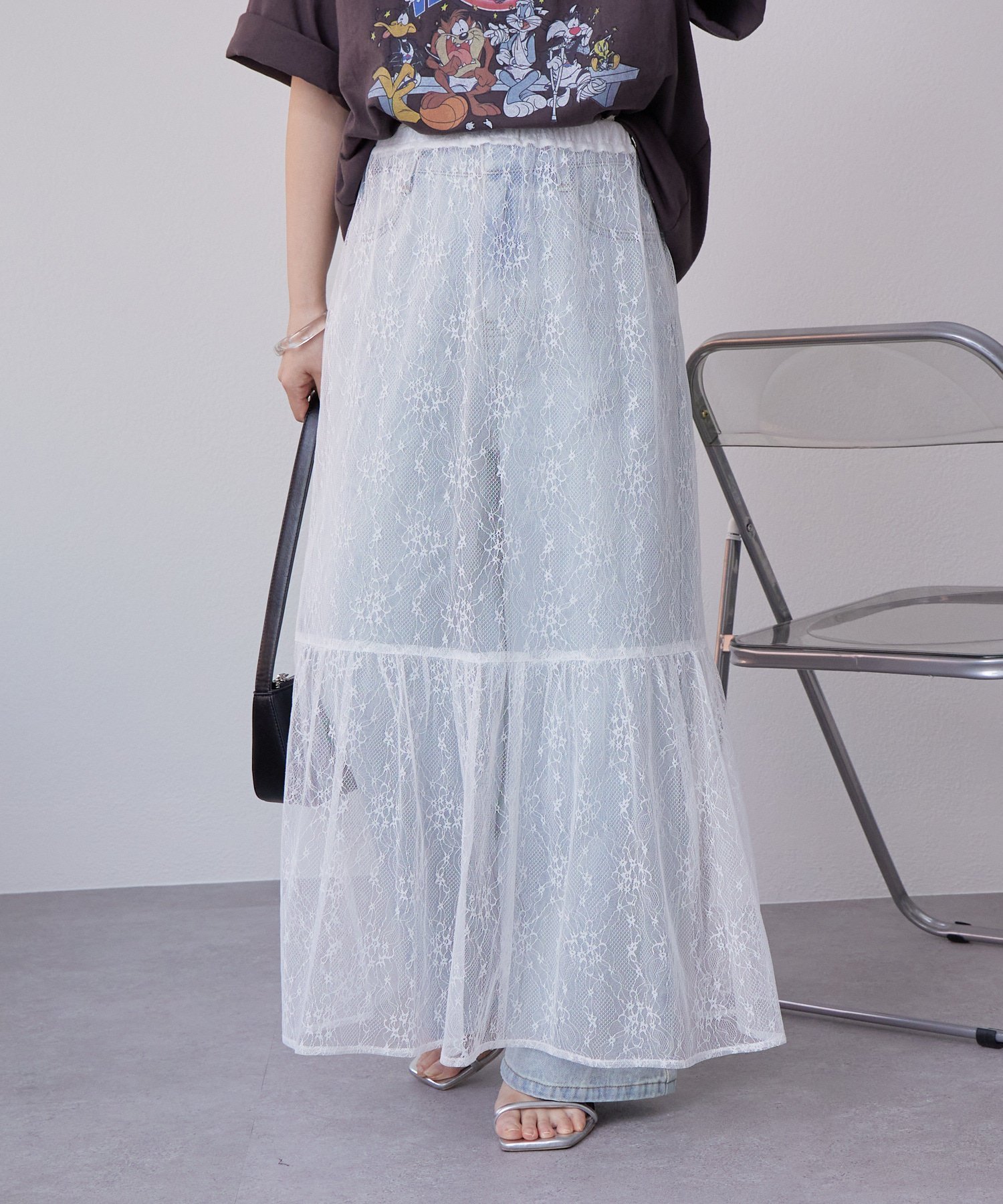 【パルグループ/PAL GROUP】の【mystic】切り替えレーススカート インテリア・キッズ・メンズ・レディースファッション・服の通販 founy(ファニー) 　ファッション　Fashion　レディースファッション　Fashion for Women　スカート　Skirts　おすすめ　Recommended / Our Picks　シンプル　Simple, Minimal　ダウン　Down, Puffer　デニム　Denim, Jeans Material　ペチコート　Petticoat, Underskirt　レース　Lace, Lace Fabric　ロング　Long, Long-Length　エレガント 上品　Elegant　夏　Summer　オフホワイト|ID: prp329100004599641 ipo3291000000032697403