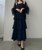 【ジュノア/JUNOAH】のLouere ジョーゼット生地フリルティアードキャミワンピース ネイビー|ID: prp329100004599694 ipo3291000000032697718