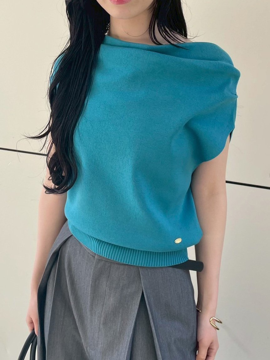 【リリーブラウン/Lily Brown】のドレープニットトップス/接触冷感 インテリア・キッズ・メンズ・レディースファッション・服の通販 founy(ファニー) 　ファッション　Fashion　レディースファッション　Fashion for Women　トップス・カットソー　Cut & Sew Tops　ニット　Knit Tops & Sweaters　ウォッシャブル　Machine Washable　シンプル　Simple, Minimal　デコルテ　Décolleté, Neckline　ドレープ　Drape, Draping Fabric　エレガント 上品　Elegant　夏　Summer　BLU[086]|ID: prp329100004599697 ipo3291000000032726262