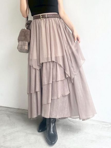 【リリーブラウン/Lily Brown】のブライトシアースカート インテリア・キッズ・メンズ・レディースファッション・服の通販 founy(ファニー) 　ファッション　Fashion　レディースファッション　Ladies' Fashion Online　スカート　Skirt　ティアードスカート　Tiered Skirt　バランス　Balance　ブライト　Bright　ヘムライン　Hemline　ランダム　Random　エレガント 上品　Elegant　MOC[056]|ID: prp329100004599755 ipo3291000000032698109