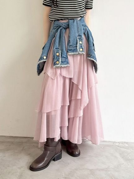 【リリーブラウン/Lily Brown】のブライトシアースカート インテリア・キッズ・メンズ・レディースファッション・服の通販 founy(ファニー) 　ファッション　Fashion　レディースファッション　Ladies' Fashion Online　スカート　Skirt　ティアードスカート　Tiered Skirt　バランス　Balance　ブライト　Bright　ヘムライン　Hemline　ランダム　Random　エレガント 上品　Elegant　PNK[066]|ID: prp329100004599755 ipo3291000000032698111