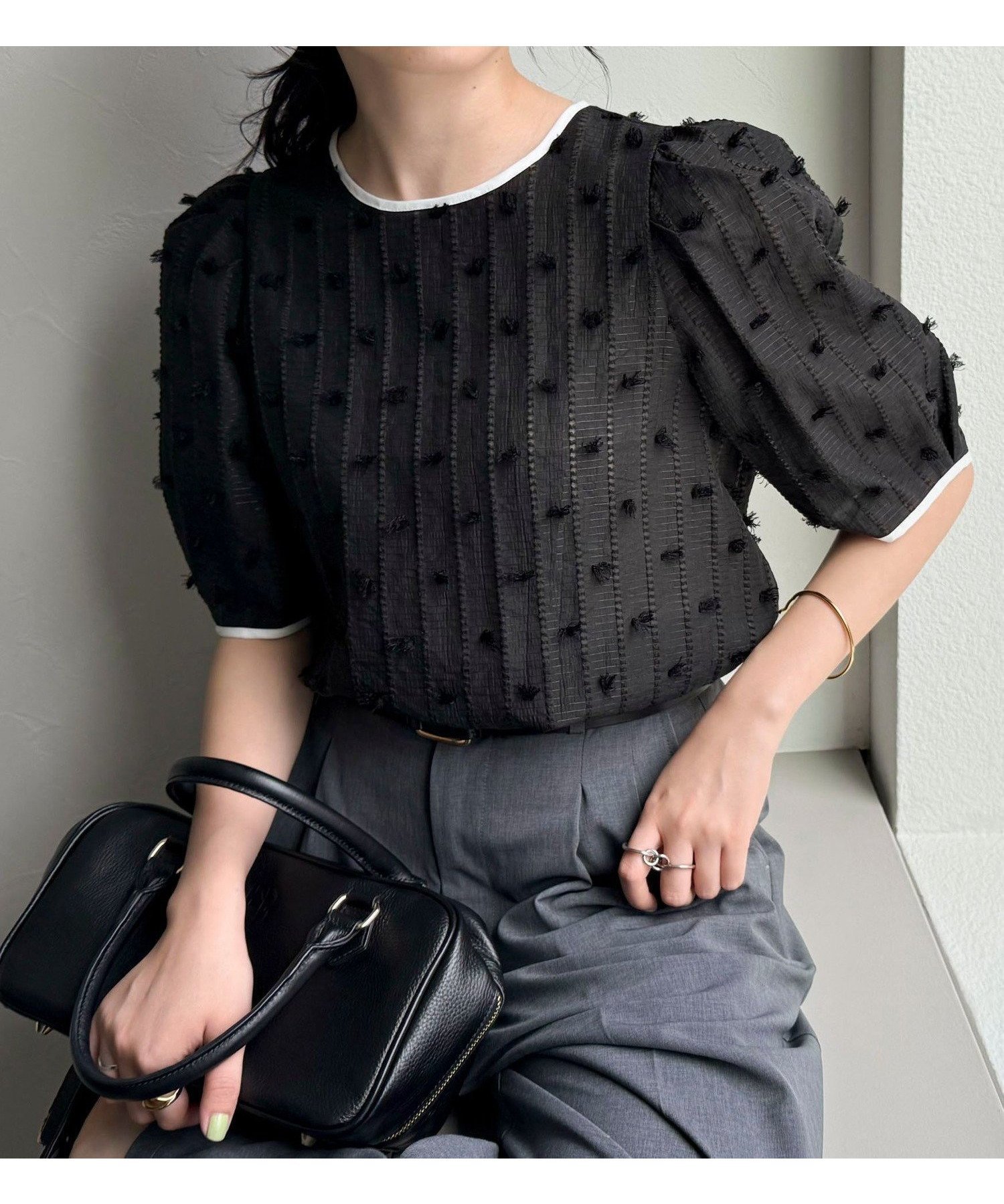 【その他のブランド/Other】のシアージャガードパイピング半袖ブラウス インテリア・キッズ・メンズ・レディースファッション・服の通販 founy(ファニー) 　ファッション　Fashion　レディースファッション　Ladies' Fashion Online　トップス・カットソー　Tops/Tshirt　シャツ/ブラウス　Shirts/Blouses　2025年　2025　2025春夏・S/S　Ss,Spring/Summer,2025　イエロー　Yellow　カットソー　Cut And Sew　シアー　Sheer　ドット　Dot　パイピング　Piping　人気　Popularity　半袖　Short Sleeve　夏　Summer　春　Spring　ブラック|ID: prp329100004599787 ipo3291000000032698412