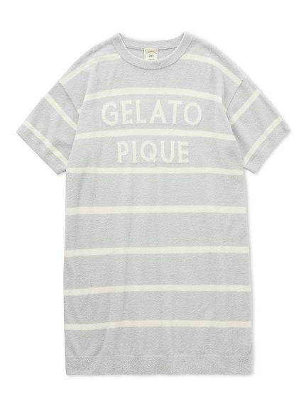 【ジェラート ピケ/gelato pique】のスムーズィーロゴジャガードワンピース インテリア・キッズ・メンズ・レディースファッション・服の通販 founy(ファニー) 　ファッション　Fashion　レディースファッション　Ladies' Fashion Online　ワンピース　Dress　おすすめ　Recommend　なめらか　Smooth　ギフト プレゼント　Gift Present　ボーダー　Border　リラックス　Relax　半袖　Short Sleeve　春　Spring　BLU[086]|ID: prp329100004599850 ipo3291000000032699040