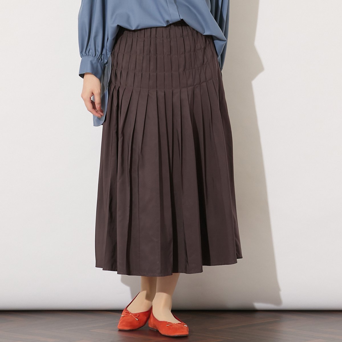 【ピサーノ/PISANO】の【セットアップ対応】片ヒダプリーツスカート インテリア・キッズ・メンズ・レディースファッション・服の通販 founy(ファニー) 　ファッション　Fashion　レディースファッション　Fashion for Women　セットアップ　Matching Sets　スカート・ミニ/ミディ/マキシ　Skirts / Mini, Midi & Maxi Skirts　スカート　Skirts　プリーツスカート / 上品フェミニンスタイル　Pleated Skirts　エレガント 上品　Elegant　ギャザー　Gathered, Ruffled　セットアップ　Set-Up, Coordinated Outfit　ドッキング　Docking, Mixed Material　プリーツ　Pleats, Pleated　ポケット　Pocket, Pocket Detail　楽ちん　Easy Fit, Comfortable　ブラウン|ID: prp329100004599907 ipo3291000000032699581