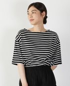 【メルローズ クレール/MELROSE claire】の【ボーダーボートネックシンプルTシャツ】 ブラック×ホワイト|ID: prp329100004599981 ipo3291000000032700181