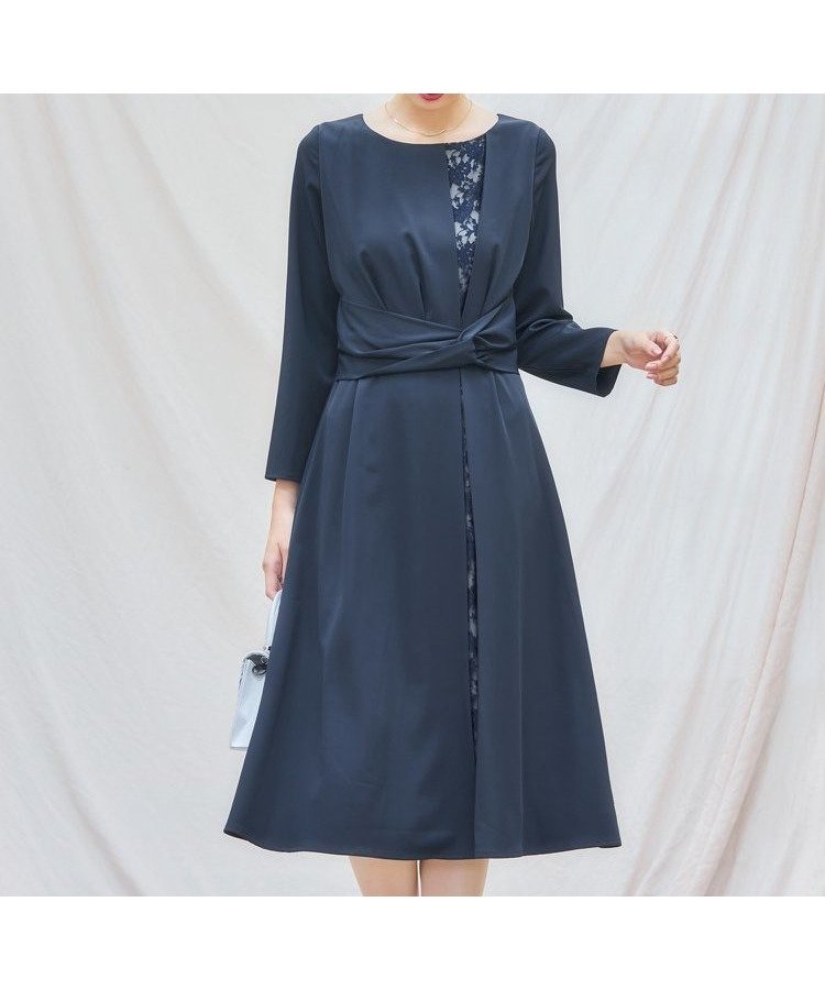 【ドレス/DRESS+】のパーティードレス ワンピース 袖付き 結婚式 フォーマル インテリア・キッズ・メンズ・レディースファッション・服の通販 founy(ファニー) 　ファッション　Fashion　レディースファッション　Fashion for Women　ワンピース　Dresses　フォーマル・パーティードレス・結婚式用ドレス　Elegant & Casual Dresses　アシンメトリー　Asymmetrical Style　エレガント 上品　Elegant　オケージョン　Occasion Wear　スリット　Slit, Slit Detail　ドレス　Dress, One-Piece　フォーマル　Formal, Dressy　フロント　Front, Front Design　レース　Lace, Lace Fabric　入学式　Entrance Ceremony　卒業式　Graduation Ceremony　披露宴　Wedding Reception　結婚式　Wedding　ネイビー|ID: prp329100004599985 ipo3291000000033079813