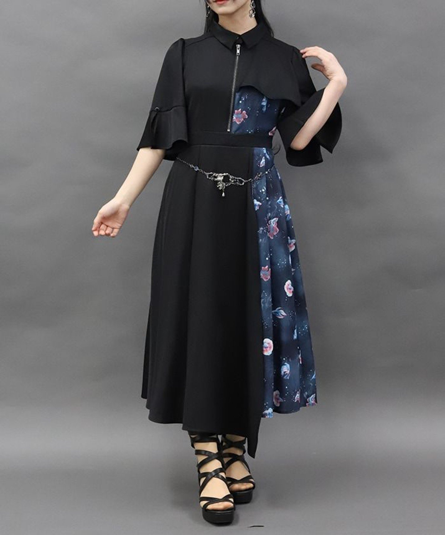 【アクシーズファム/axes femme】のランブルフィッシュワンピース インテリア・キッズ・メンズ・レディースファッション・服の通販 founy(ファニー) 　ファッション　Fashion　レディースファッション　Ladies' Fashion Online　ワンピース　Dress　おすすめ　Recommend　クール　Cool　フレア　Flare　プリント　Print　黒|ID: prp329100004599989 ipo3291000000032700240