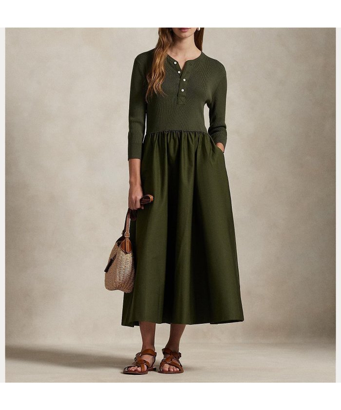【ラルフローレン/RALPH LAUREN】のヘンリーネックボディス ドレス インテリア・キッズ・メンズ・レディースファッション・服の通販 founy(ファニー) https://founy.com/ ファッション Fashion レディースファッション Ladies' Fashion Online ワンピース Dress ドレス Party Dresses くるぶし Ankle カフス Cuffs シャーリング Shirring ドレス Dress フィット Fit フレア Flare リブニット Rib Knit |ID: prp329100004599994 ipo3291000000032700275