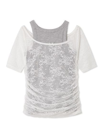 【リリーブラウン/Lily Brown】のタンクレイヤードレーストップス インテリア・キッズ・メンズ・レディースファッション・服の通販 founy(ファニー) 　ファッション　Fashion　レディースファッション　Ladies' Fashion Online　トップス・カットソー　Tops/Tshirt　おすすめ　Recommend　イエロー　Yellow　インナー　Inner　タンク　Tank　フロント　Front　リボン　Ribbon　レース　Race　WHT[001]|ID: prp329100004600029 ipo3291000000032700530